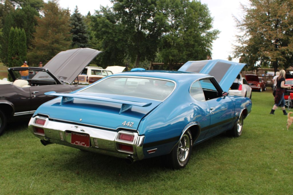 Rear Shot Of The Bright Blue Oldsmobile