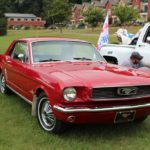 A classic red Ford Mustang