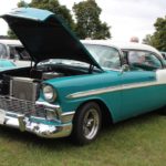 A Chevrolet Bel Air, bright blue with white accents