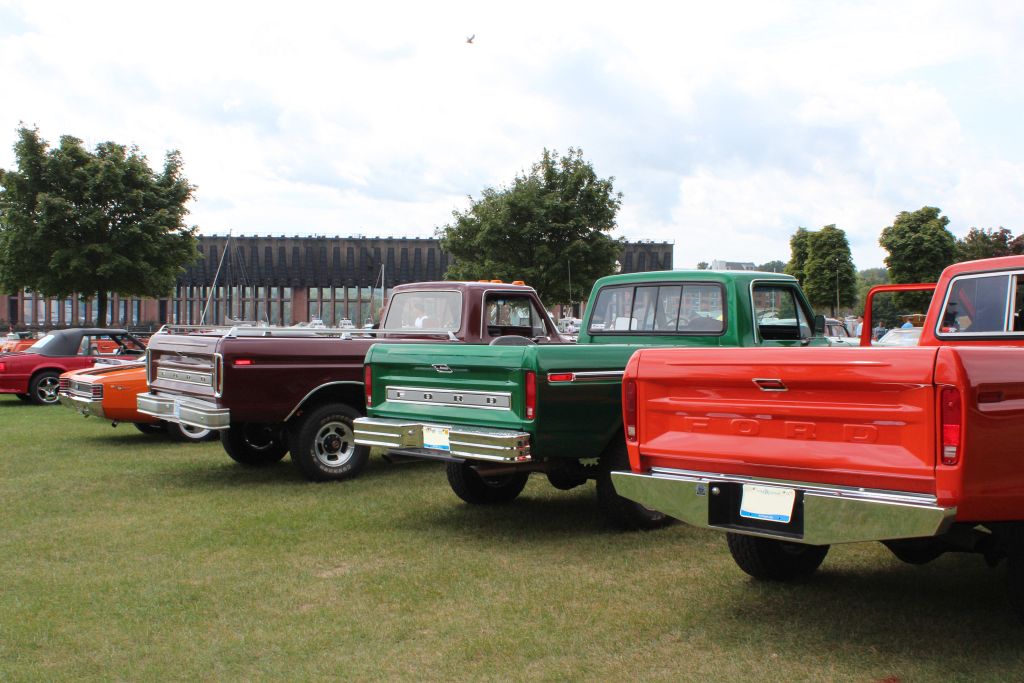 The tail of a row of Ford Trucks