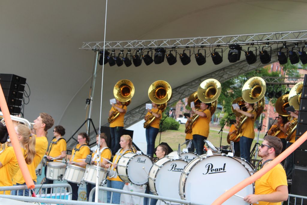 The percussion section of NMU's Marching Band