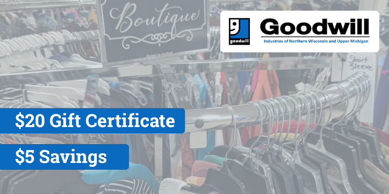 Goodwill NWUP $20 Gift Certificate - $5 Savings